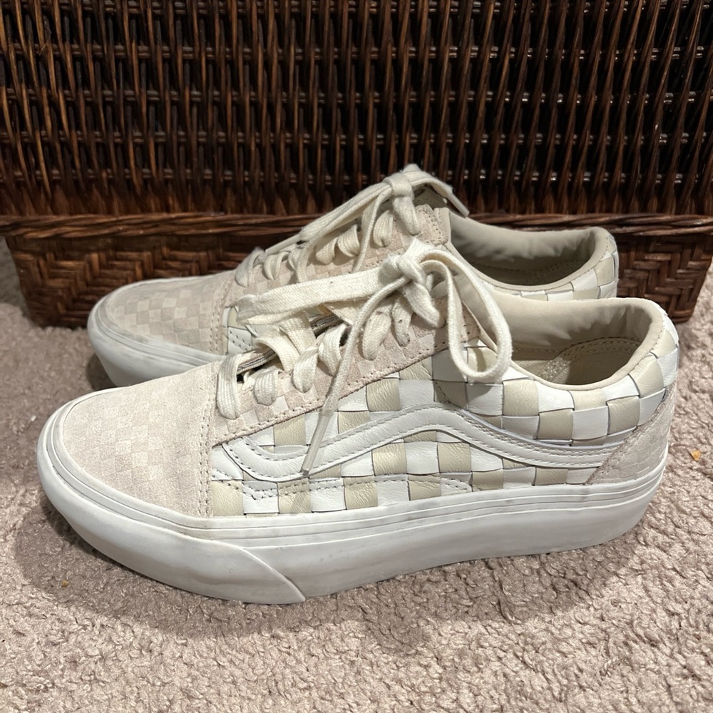 Vans Old Skool Platform Woven Blanc De Blanc Sneakers Unisex Men 6.5 Women 8